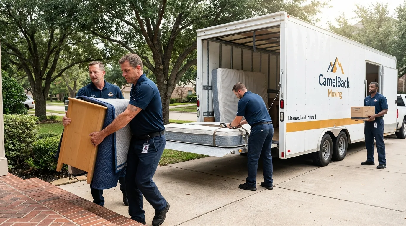 Crew loading residential truck for cross-state move from Goodman, MO