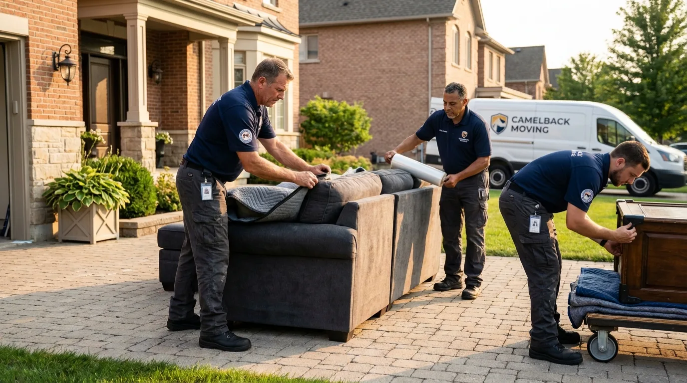 Large estate moving crew wrapping furniture in Goodman, MO